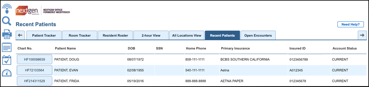 NextGen Office Recent Patients